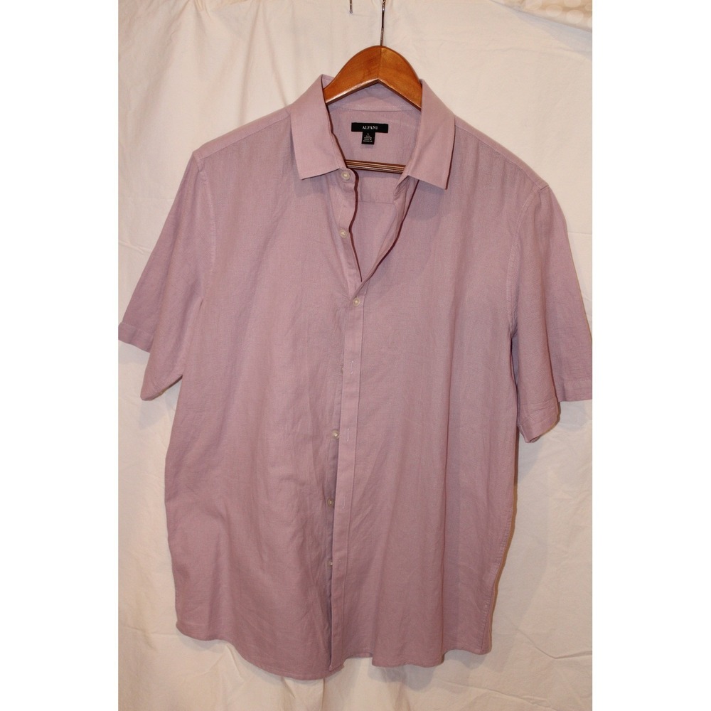 Alfani Light Pink Short Sleeve Button Up Shirt Mens L 100% Cotton
